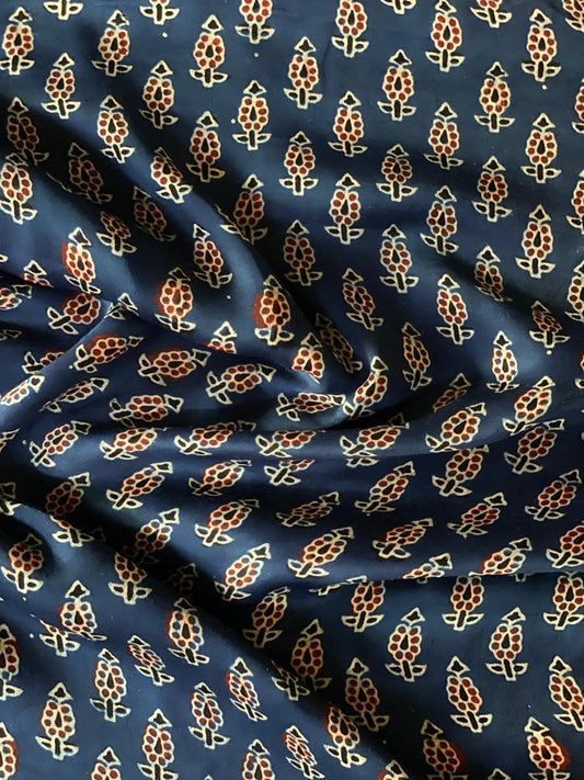 Modal Silk Blue Maroon Ajrakh Fabric