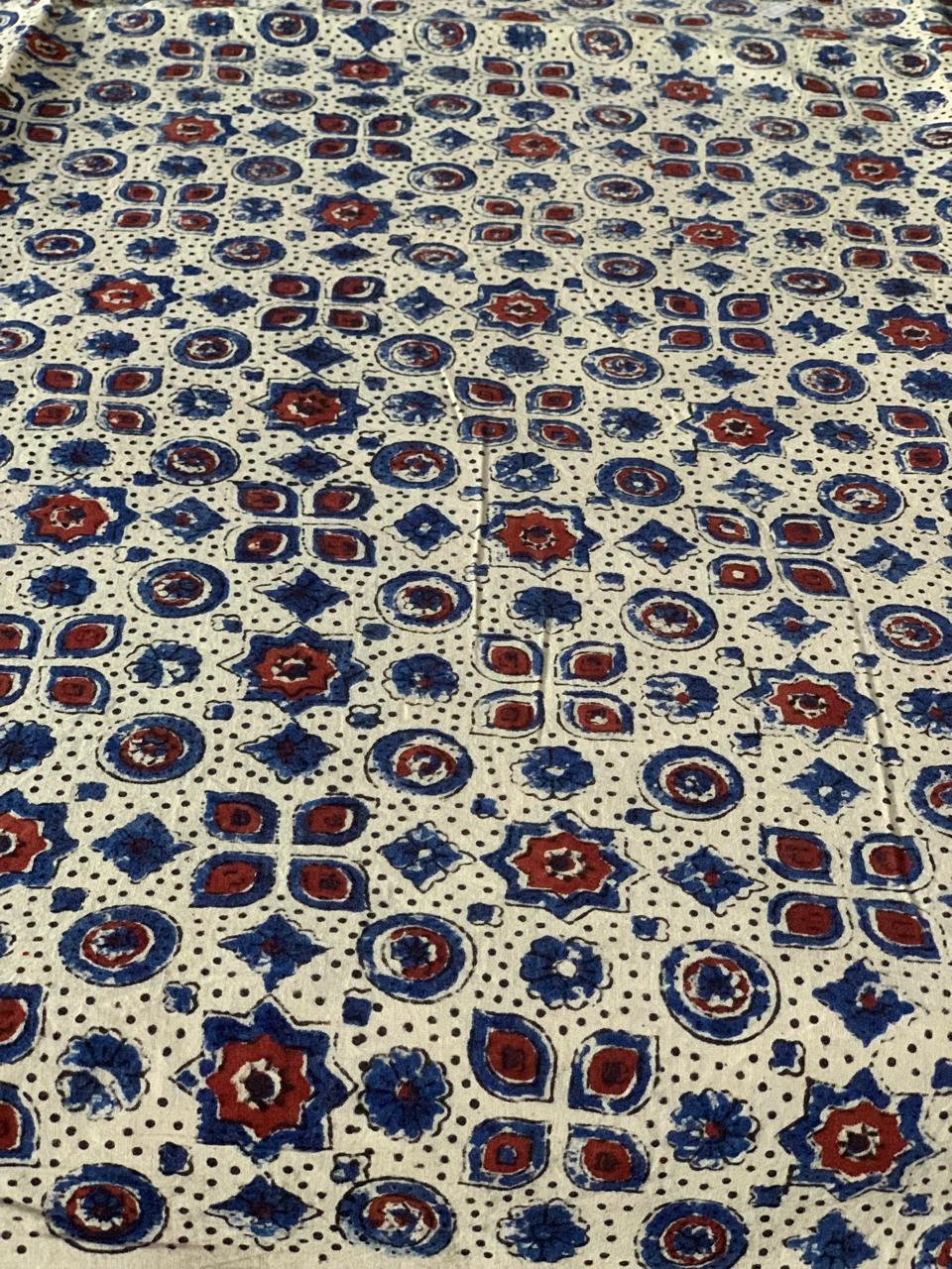 Natural Dye White Handblock Ajrakh Cotton Fabric