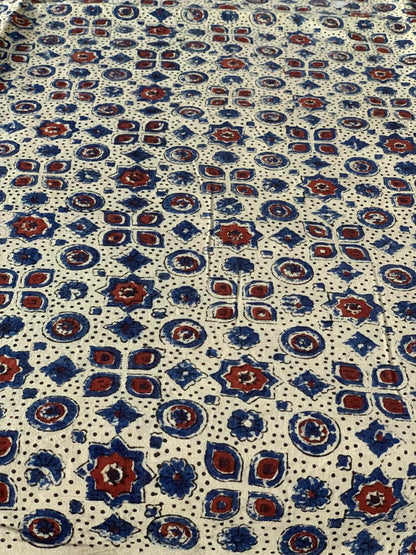 Natural Dye White Handblock Ajrakh Cotton Fabric