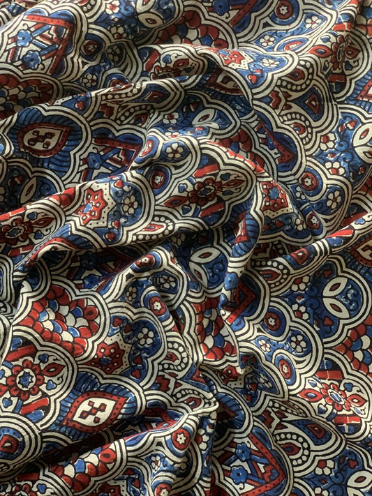 Natural Dye White Kalamkari Print Handblock Ajrakh Cotton Fabric