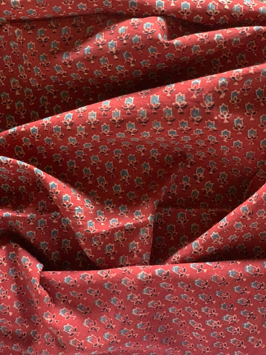 Natural Dye Red Handblock Small Butti Ajrakh Cotton Fabric