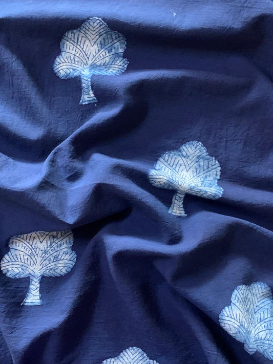 Dabu Indigo Natural Dye Handblock Tree Printed Cotton Fabric