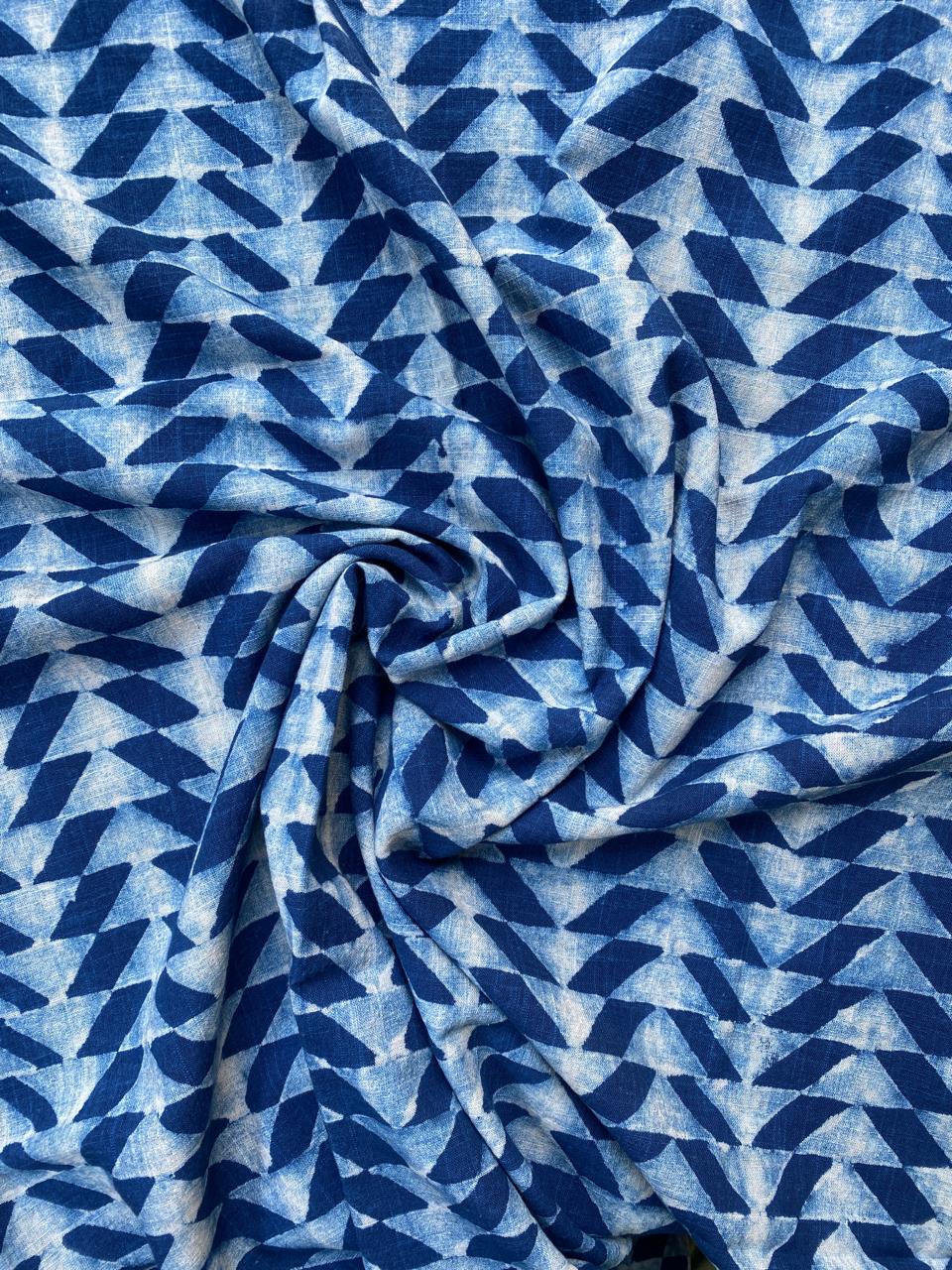 Dabu Indigo Natural Dye Handblock Printed Slub Geometric Cotton Fabric
