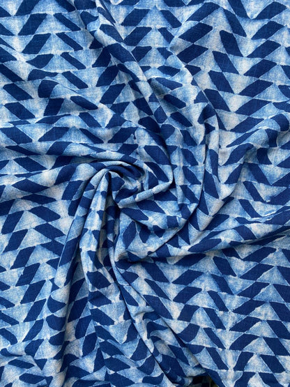 Dabu Indigo Natural Dye Handblock Printed Slub Geometric Cotton Fabric