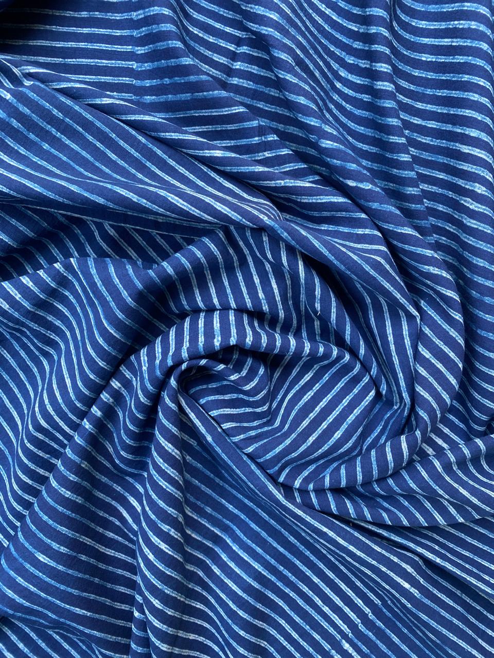 Dabu Indigo Natural Dye Handblock Printed Strip Cotton Fabric