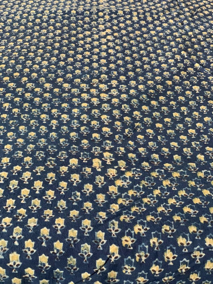 Natural Dye Handblock Printed Indigo Small Flower Ajrakh Fabric