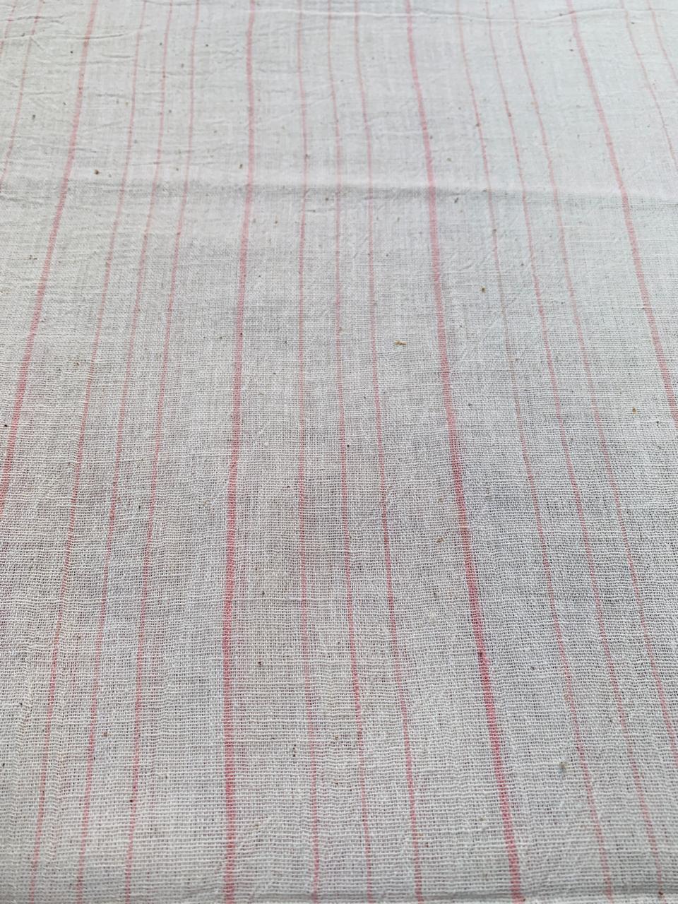Kala Cotton Pink Line Natural White Handloom Fabric