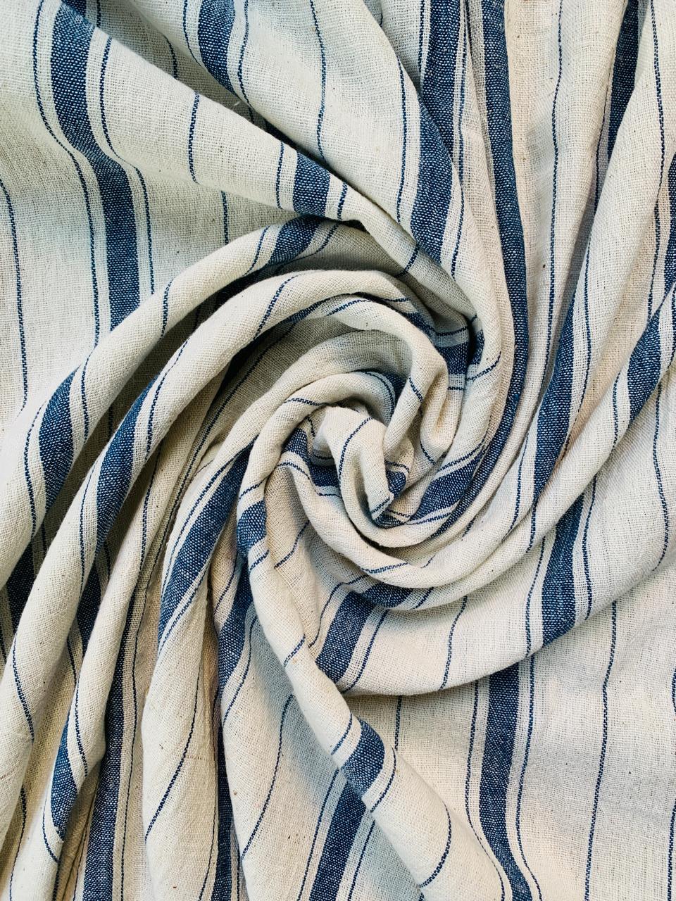 Kala Cotton Black Striped Natural White Handloom Fabric