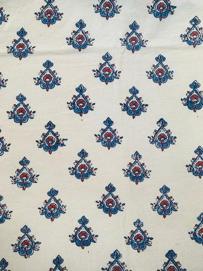 Ajrakh Cotton Handblock Printed Off White Small Butti Natural Dye Fabric