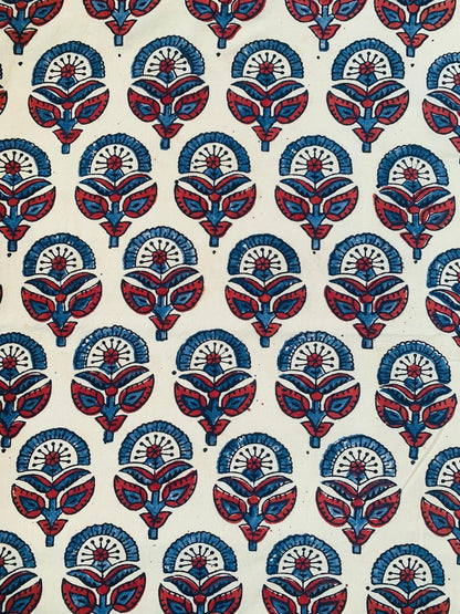 Ajrakh Cotton Handblock Printed Off White Natural Dye Fabric