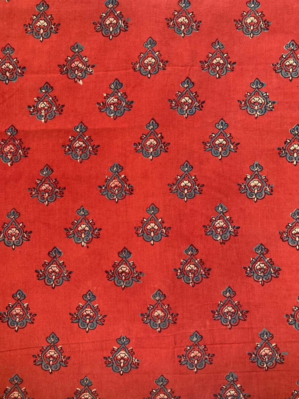 Ajrakh Cotton Handblock Printed Maroon Small Butti Natural Dye Fabric