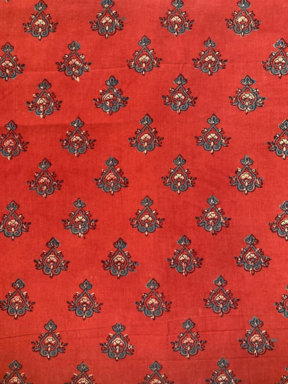 Ajrakh Cotton Handblock Printed Maroon Small Butti Natural Dye Fabric