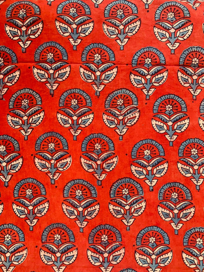 Ajrakh Cotton Handblock Printed Marron Floral Natural Dye Fabric