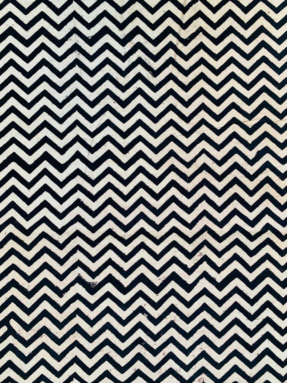 Ajrakh Cotton Handblock Printed Black And White Zigzag Natural Dye Fabric