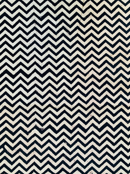Ajrakh Cotton Handblock Printed Black And White Zigzag Natural Dye Fabric