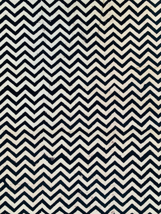 Ajrakh Cotton Handblock Printed Black And White Zigzag Natural Dye Fabric
