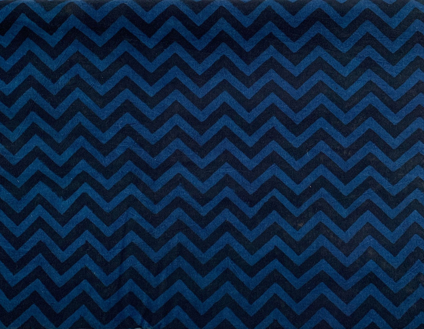 Ajrakh Cotton Handblock Printed Black Blue Zigzag Natural Dye Fabric