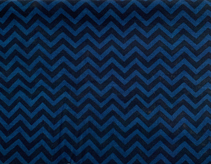 Ajrakh Cotton Handblock Printed Black Blue Zigzag Natural Dye Fabric