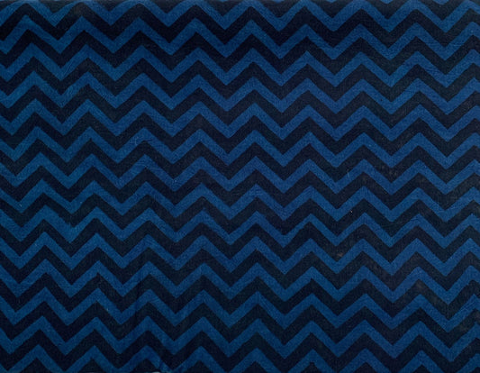 Ajrakh Cotton Handblock Printed Black Blue Zigzag Natural Dye Fabric