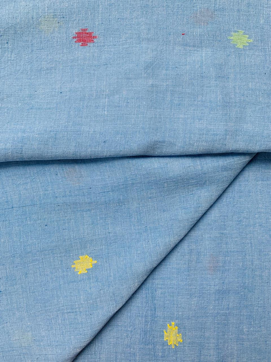 Sky Blue Handloom Cotton Jamdani Fabric