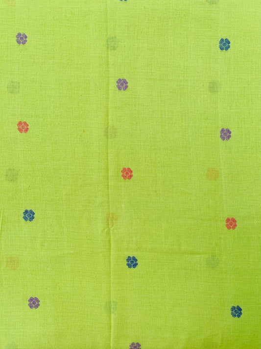 Lime Yellow Handloom Jamdani Cotton Fabric