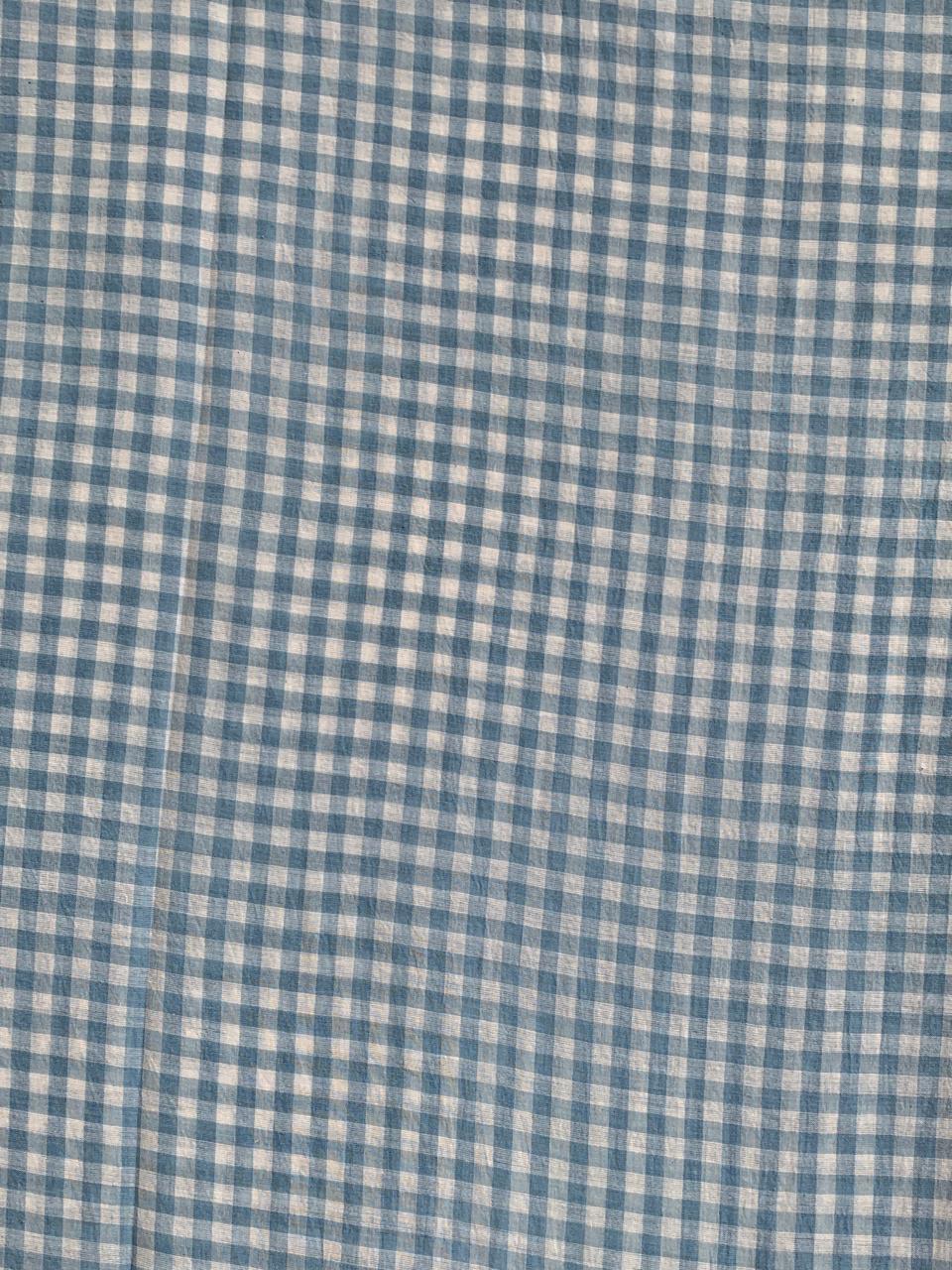 Blue And White Handloom Checks Cotton Fabric