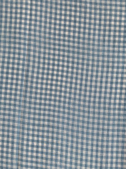 Blue And White Handloom Checks Cotton Fabric
