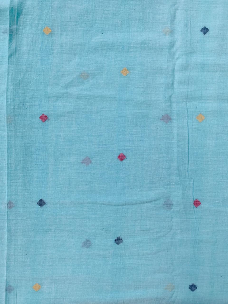 Aqua Blue Handloom Jamdani Cotton Fabric