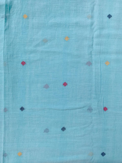 Aqua Blue Handloom Jamdani Cotton Fabric