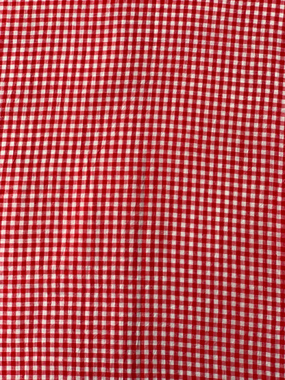 Red And White Checks Handloom Cotton Fabric