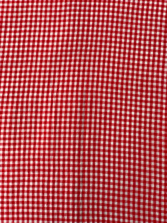 Handloom Cotton Red And White Checks Fabric