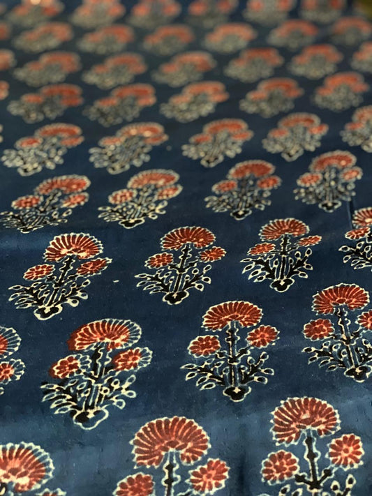 Modal Botanical Print Ajrakh Silk Fabric