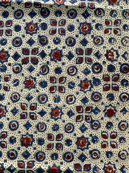 Natural Dye White Handblock Ajrakh Cotton Fabric