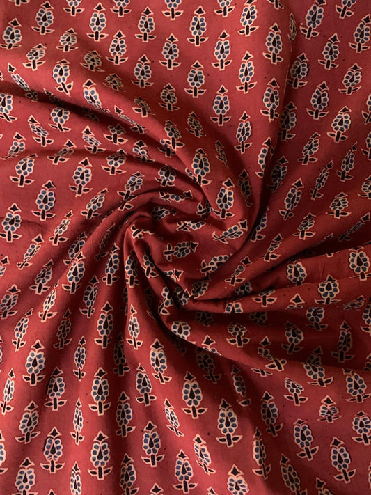 Natural Dye Red Handblock Ajrakh Cotton Fabric