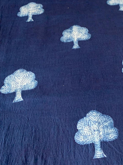 Dabu Indigo Natural Dye Handblock Tree Printed Cotton Fabric