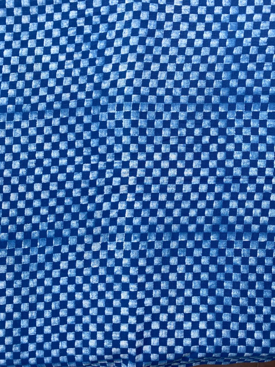 Dabu Indigo Natural Dye Handblock Printed Gingham Cotton Fabric