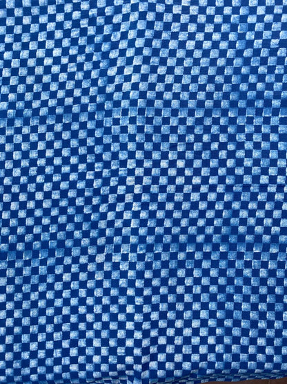 Dabu Indigo Natural Dye Handblock Printed Gingham Cotton Fabric