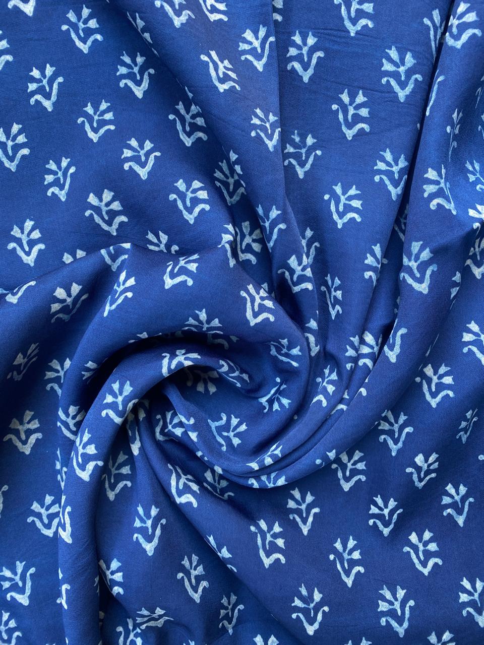 Dabu Indigo Natural Dye Handblock Printed Modal Fabric