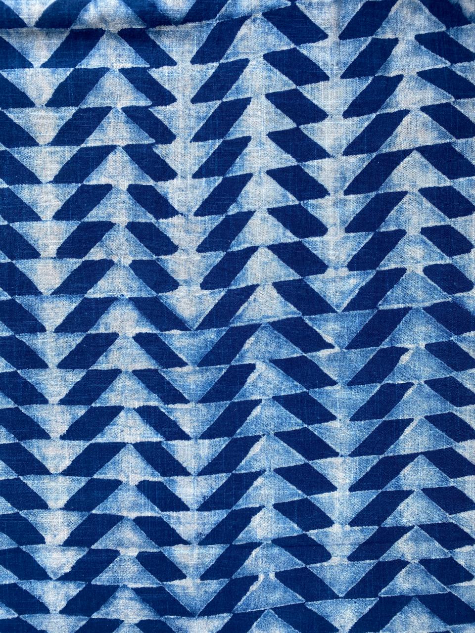 Dabu Indigo Natural Dye Handblock Printed Slub Geometric Cotton Fabric