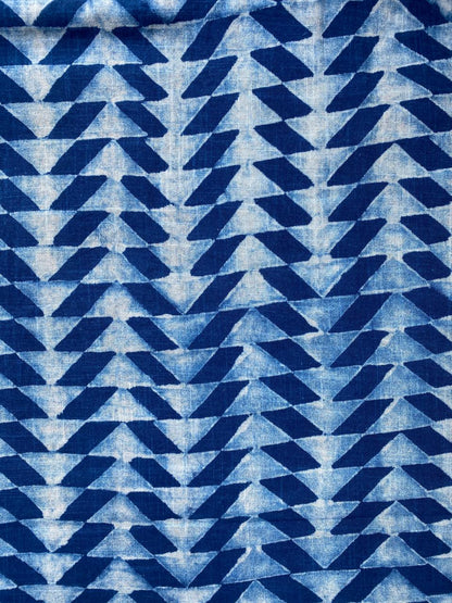 Dabu Indigo Natural Dye Handblock Printed Slub Geometric Cotton Fabric