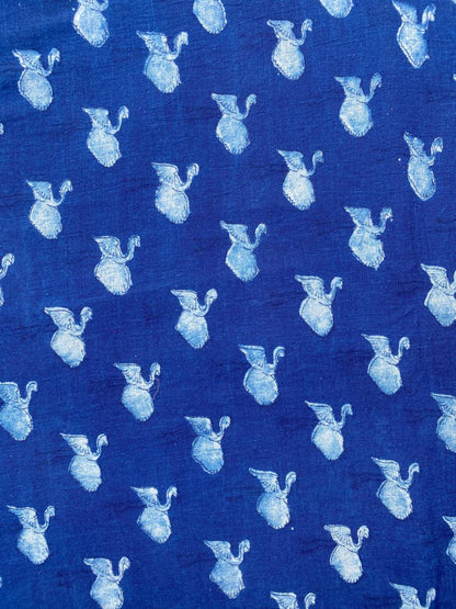 Dabu Indigo Natural Dye Handblock Printed Swan Slub Cotton Fabric