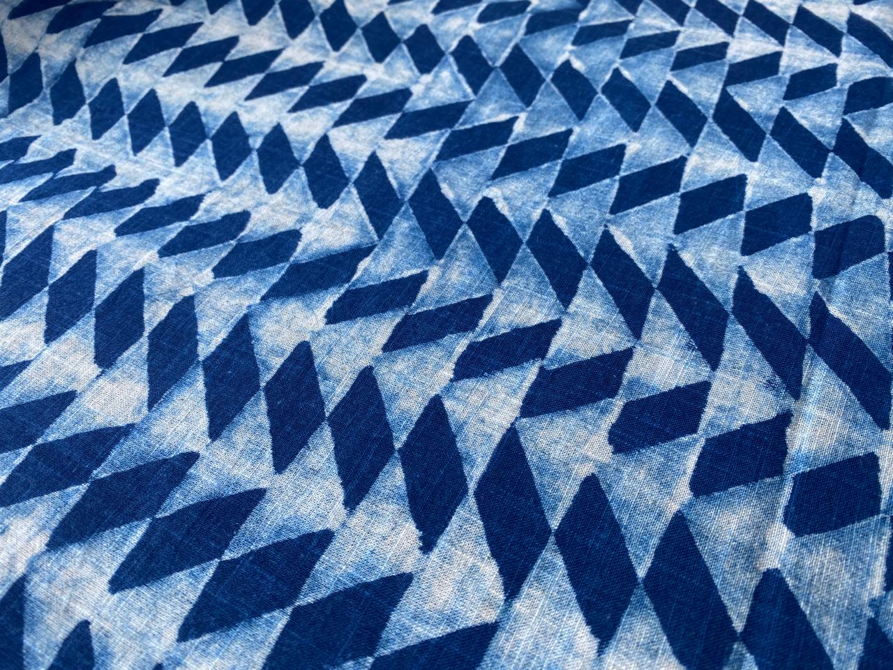 Dabu Indigo Natural Dye Handblock Printed Slub Geometric Cotton Fabric