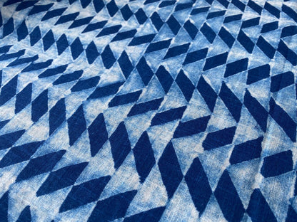 Dabu Indigo Natural Dye Handblock Printed Slub Geometric Cotton Fabric