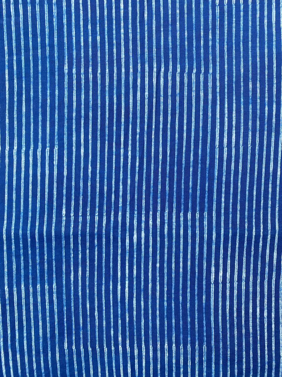 Dabu Indigo Natural Dye Handblock Printed Strip Cotton Fabric