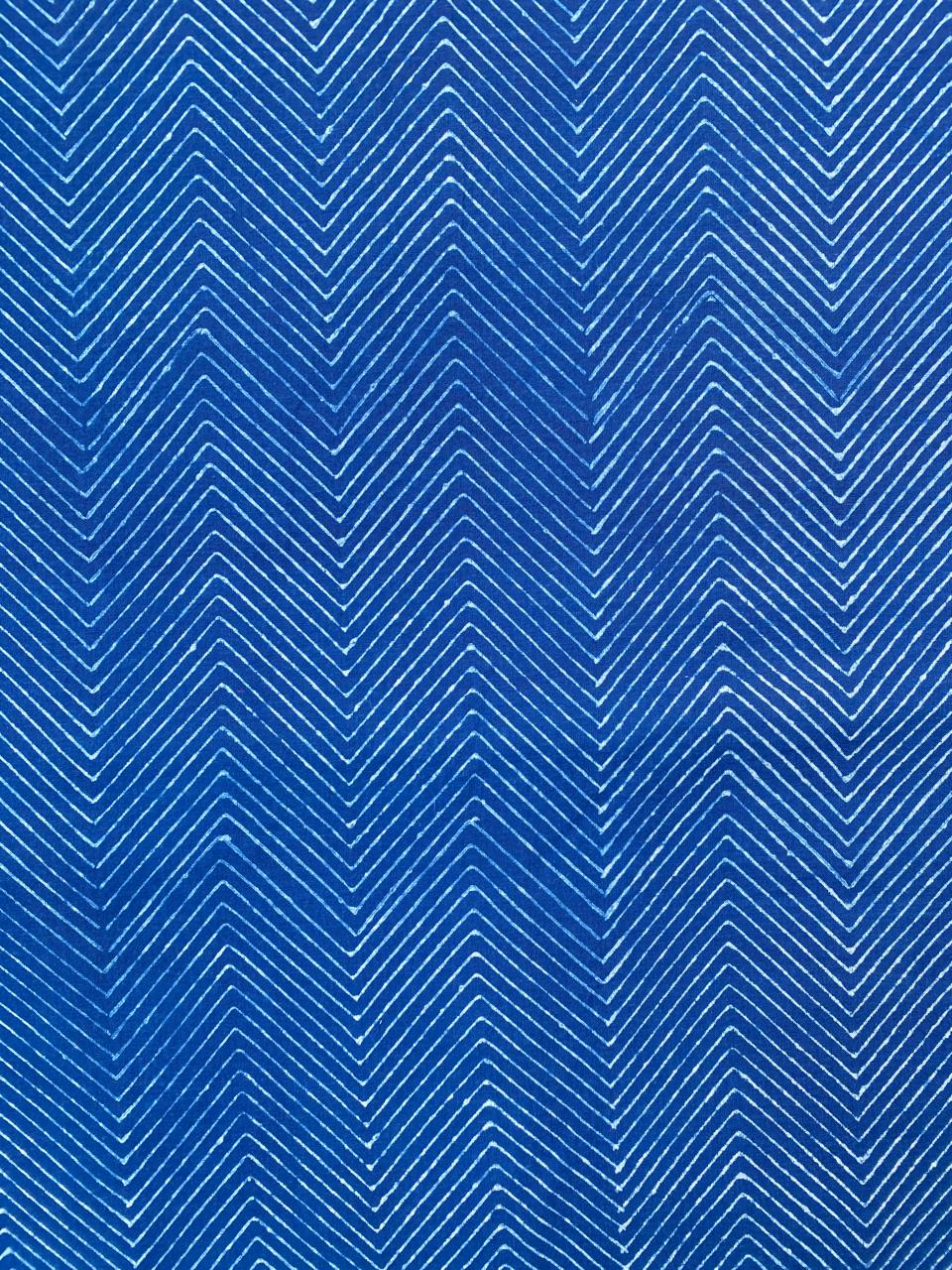 Dabu Indigo Natural Dye Handblock Printed Zigzag Cotton Fabric