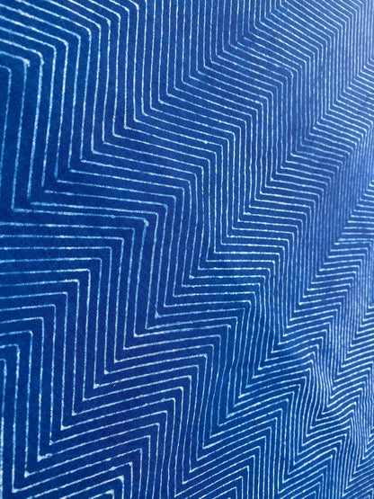 Dabu Indigo Natural Dye Handblock Printed Zigzag Cotton Fabric