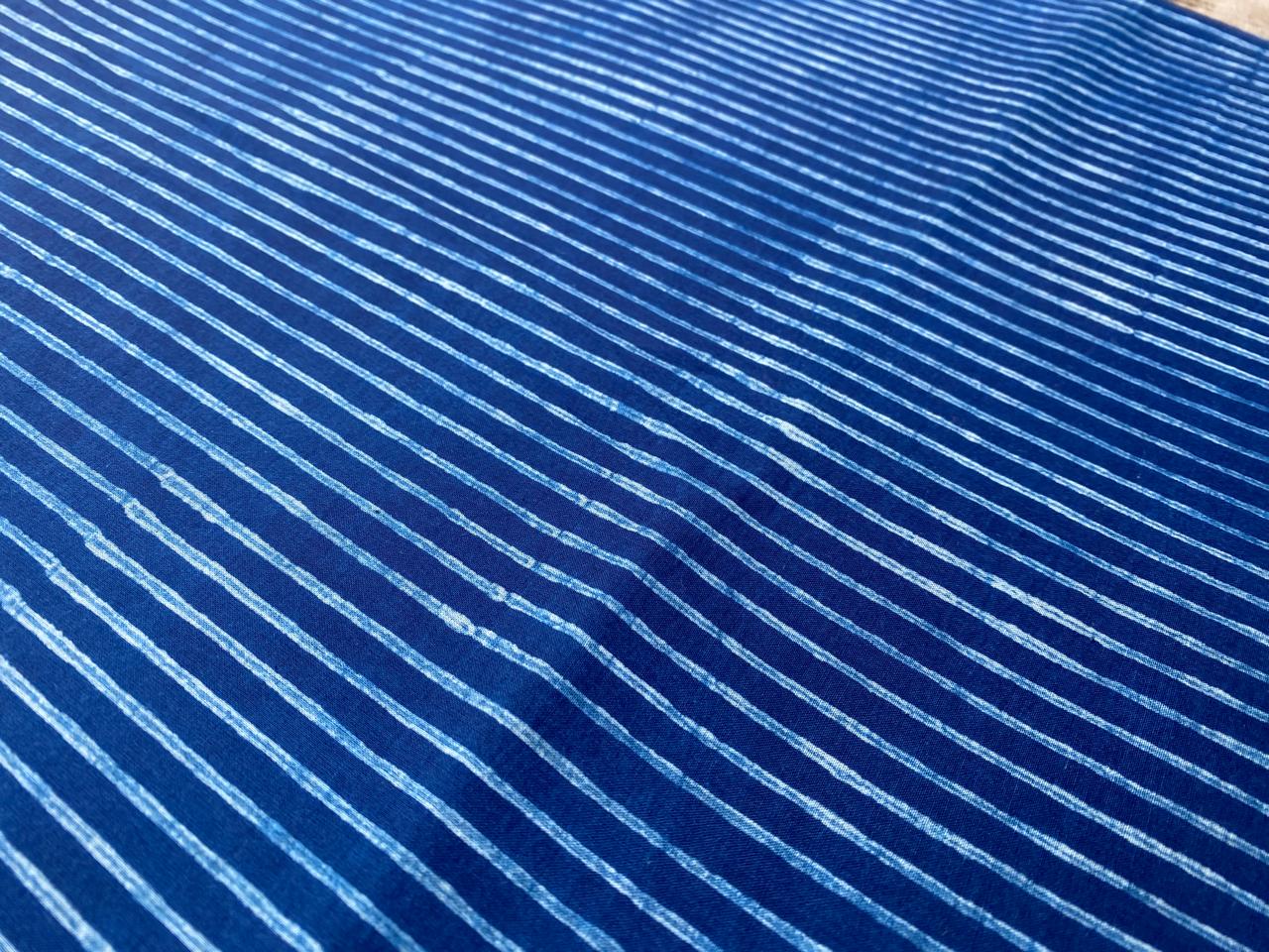 Dabu Indigo Natural Dye Handblock Printed Strip Cotton Fabric
