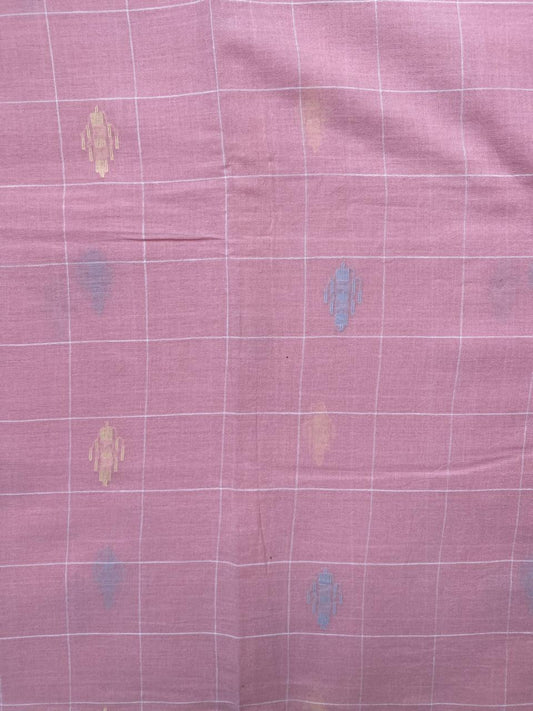 Baby Pink Ckecks Butti Handloom Cotton Jamdani Fabric