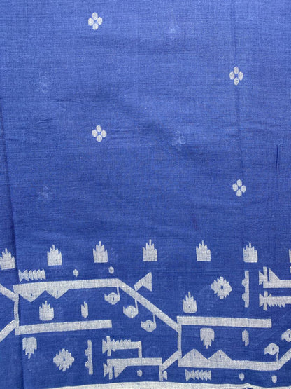 Indigo Blue Handloom Border Jamdani Cotton Fabric