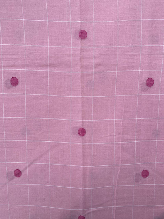 Pink Dot Checks Handloom Cotton Jamdani Fabric